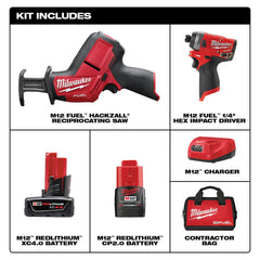 美版MILWAUKEE 12V M12 FUEL 鋰離子無刷無繩工具組合套件,帶 1/4" 六角衝擊起子和 HACKZALL RECIP SAW MILWAUKEE美沃奇(美行)