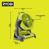 RYOBI 18V ONE+ WHISPER 系列 7.5" 桶式頂部噴霧風扇 RYOBI 良明(美國)