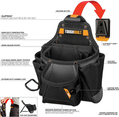 ToughBuilt - TOU-CT-25X捲尺/通用袋 - 口袋和環,堅固的 6 層結構,獲得專利的 ClipTech™ Hub ToughBuilt