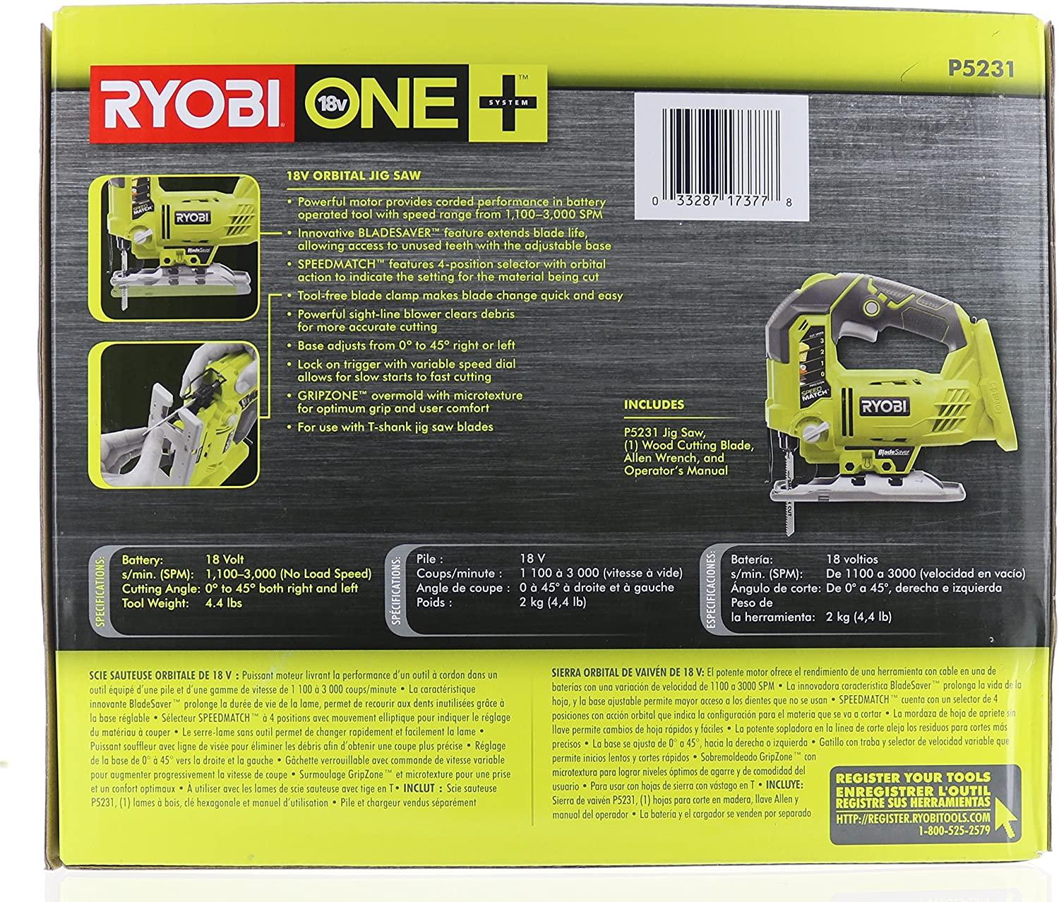 RYOBI 良明One+ P5231 18V 積梳 (不含電池,電動工具和T形木材切割刀片) RYOBI 良明(美行)
