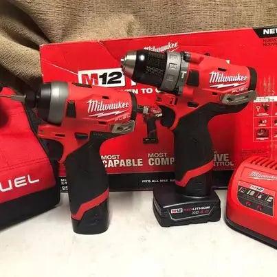 美國Milwaukee M12 FUEL 12V鋰離子無刷無線鎚鑽和衝擊起子組合套件,含電池2.0+4.0和袋子(團購價) MILWAUKEE美沃奇(美行)