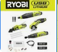 Ryobi USB 鋰 4 件工具 Hobby 組合4套裝帶刀具、旋轉工具、雕刻機、膠水筆 RYOBI 良明(美行)