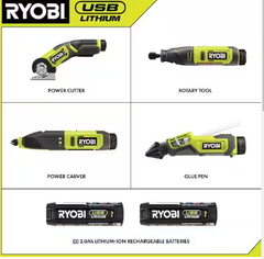 Ryobi USB 鋰 4 件工具 Hobby 組合4套裝帶刀具、旋轉工具、雕刻機、膠水筆 RYOBI 良明(美行)