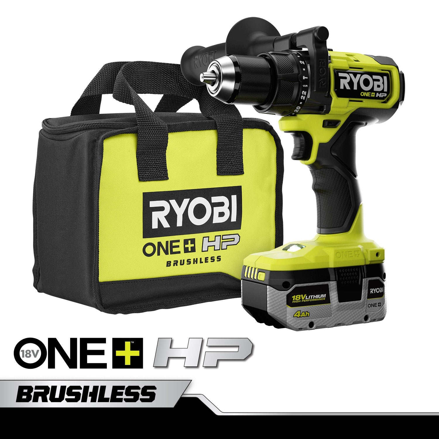 RYOBI ONE+ HP 18V 無刷無繩 1/2 英寸鎚鑽套裝 RYOBI 良明(美行)